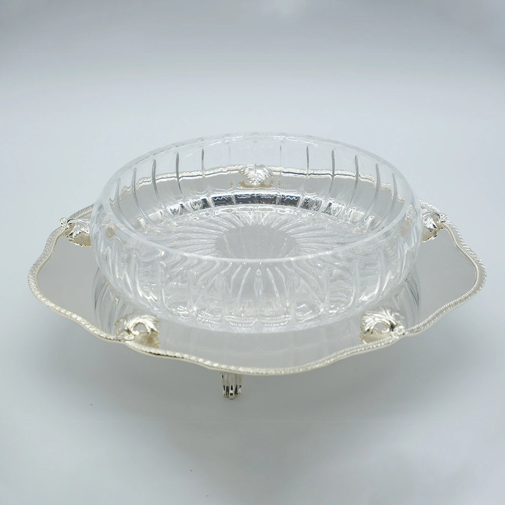 Silver Plated Round Scalloped Server with Glass Bowl