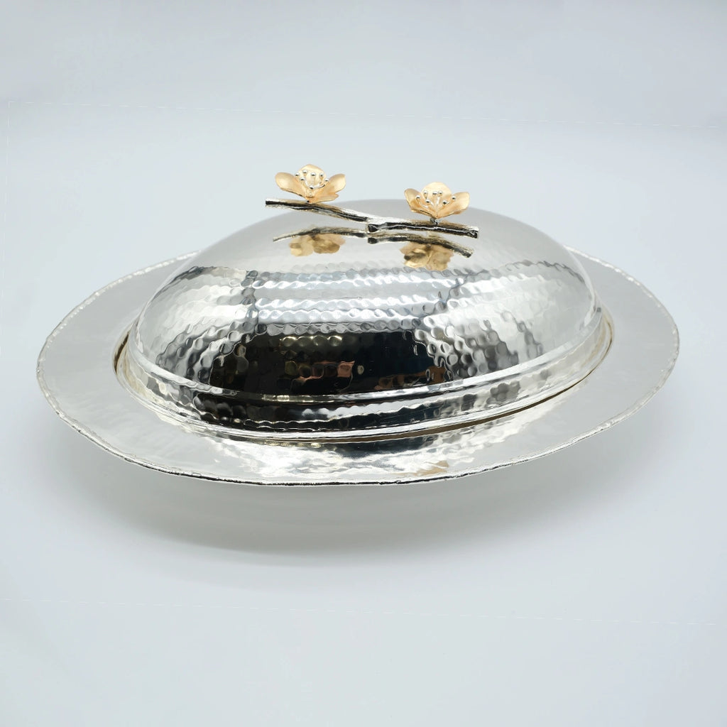 Golden Petal Hammered Serving Platter with Lid