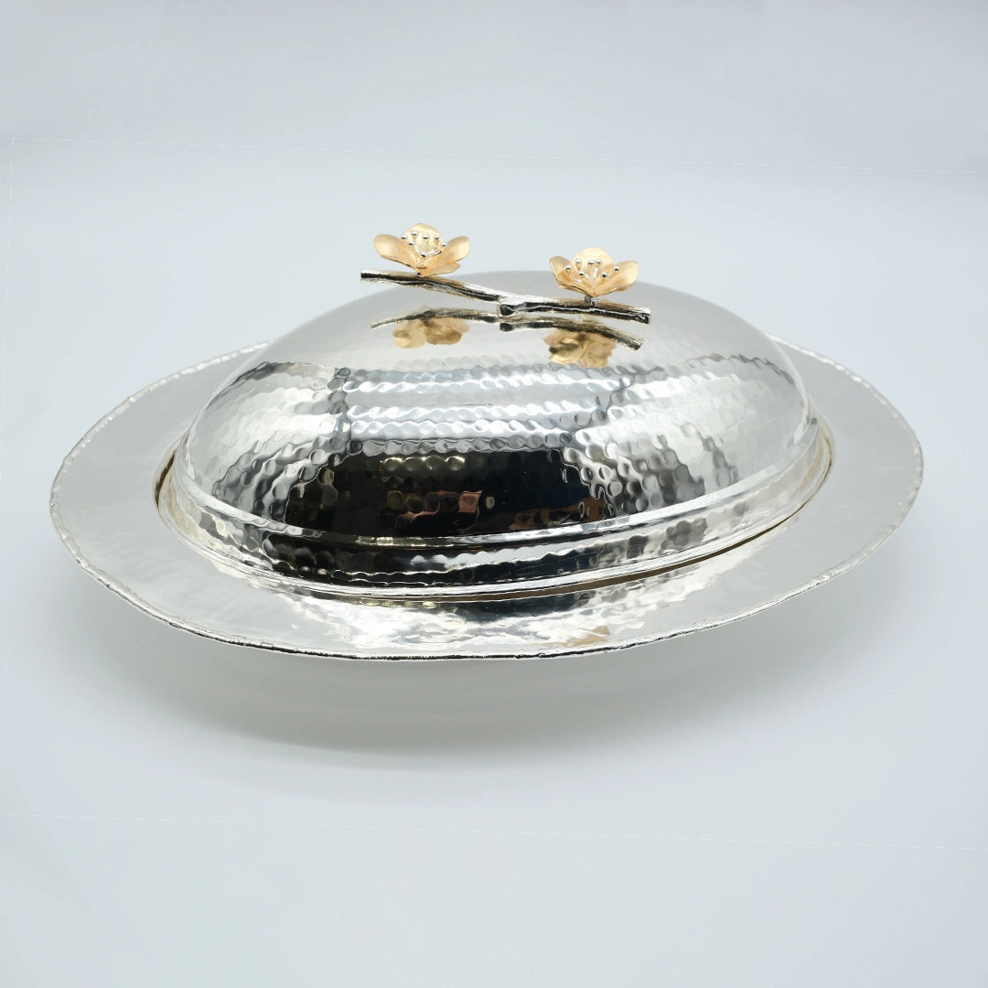 Golden Petal Hammered Serving Platter with Lid