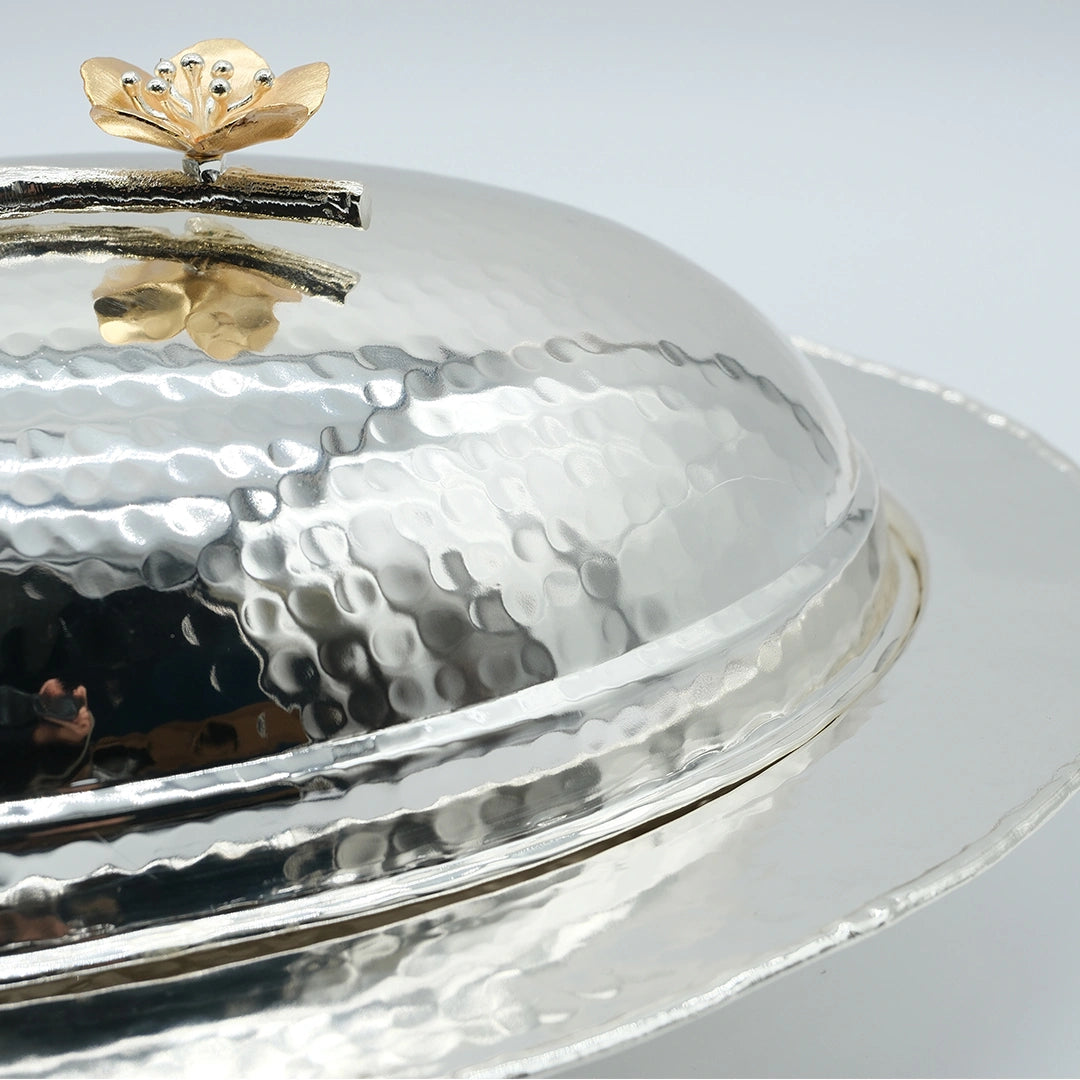 Golden Petal Hammered Serving Platter with Lid
