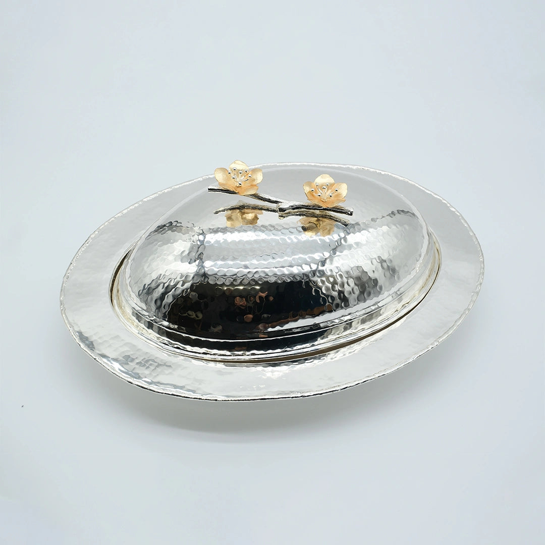 Golden Petal Hammered Serving Platter with Lid