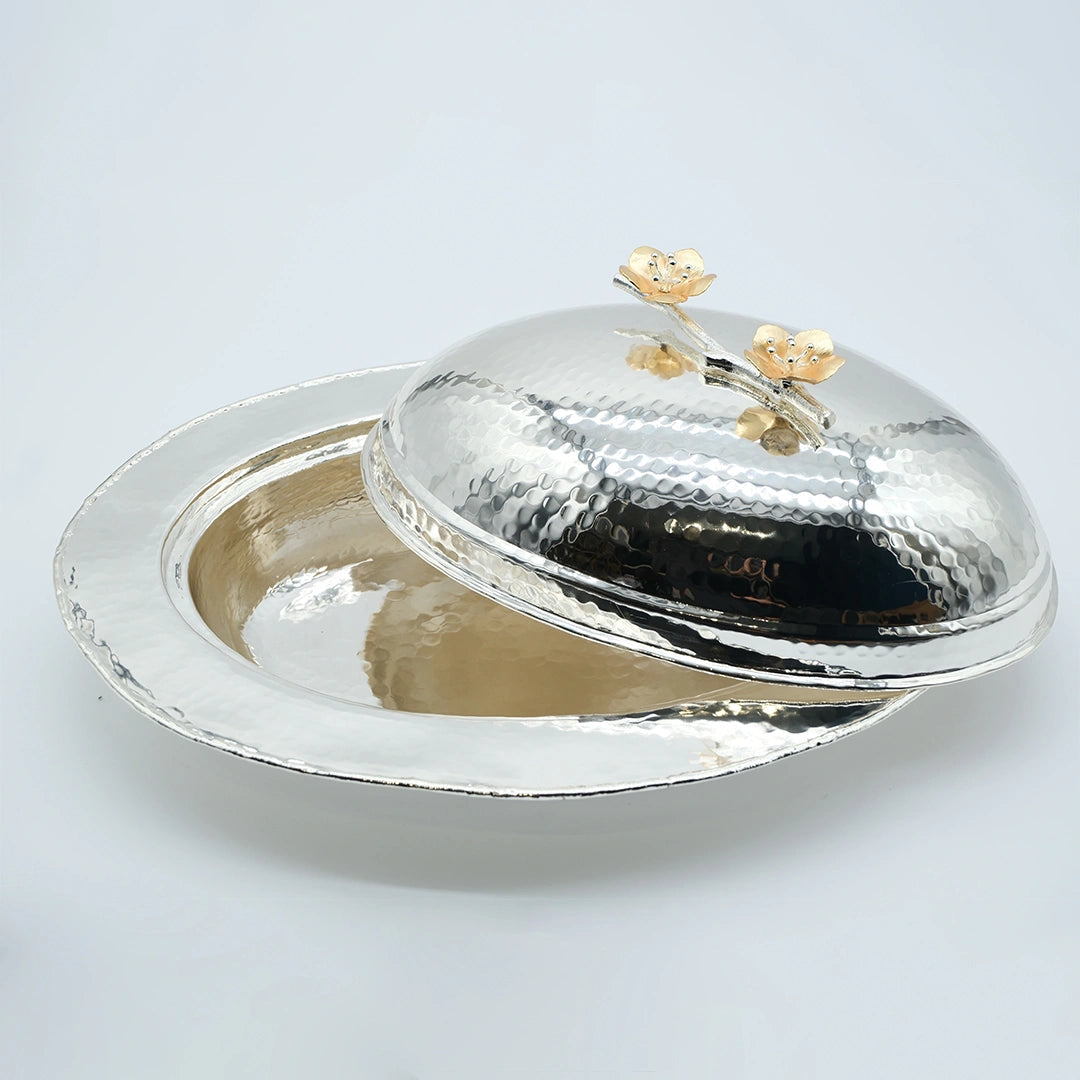 Golden Petal Hammered Serving Platter with Lid