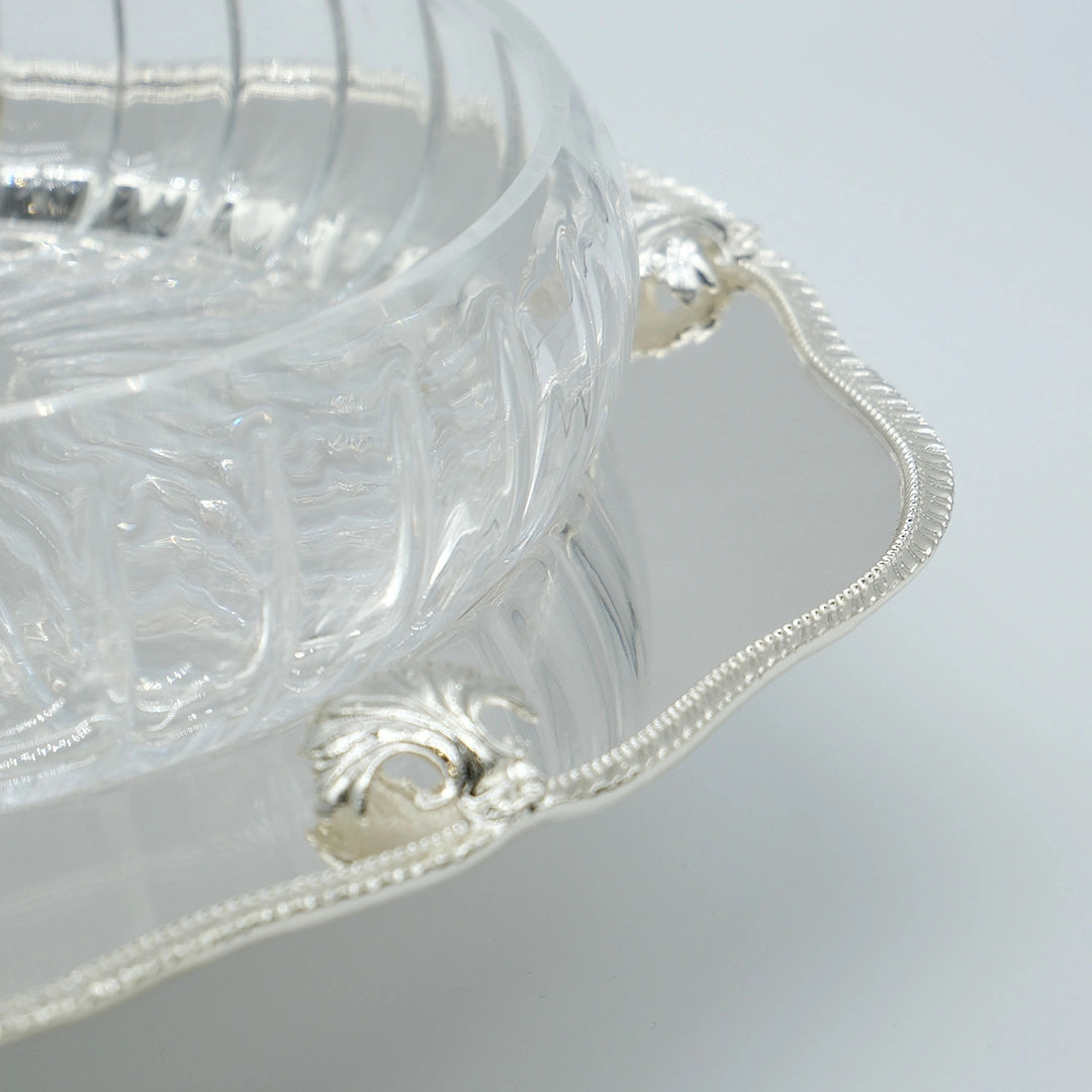 Silver Plated Round Scalloped Server with Glass Bowl
