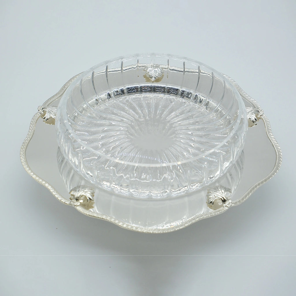 Silver Plated Round Scalloped Server with Glass Bowl