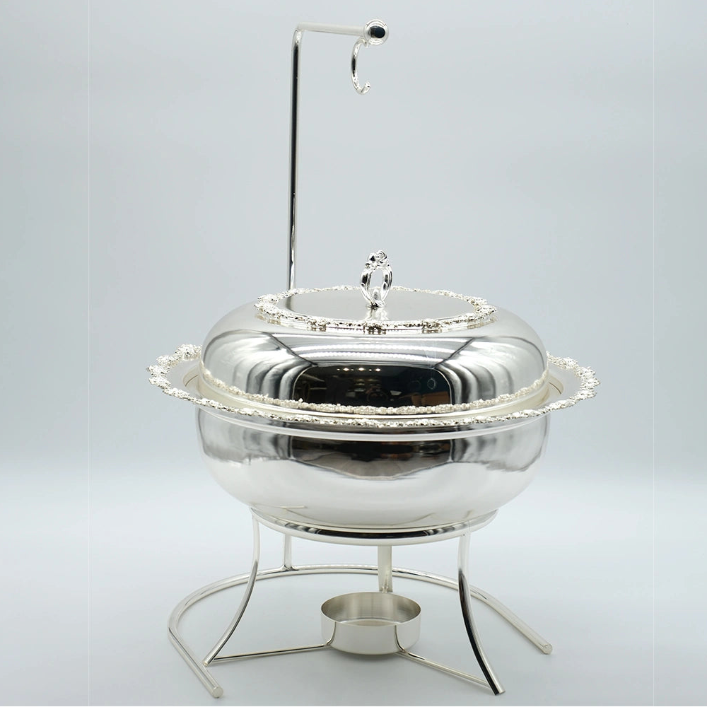 Silver Round Chafing Dish with Stand & Lid