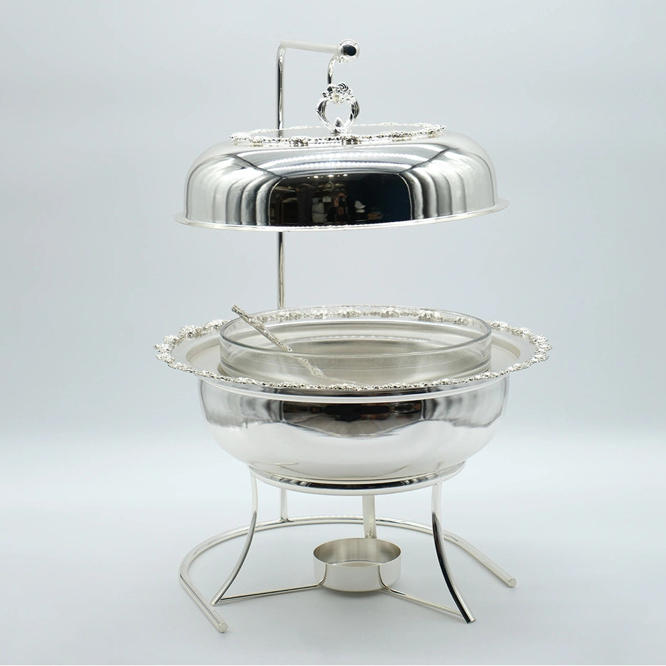 Silver Round Chafing Dish with Stand & Lid