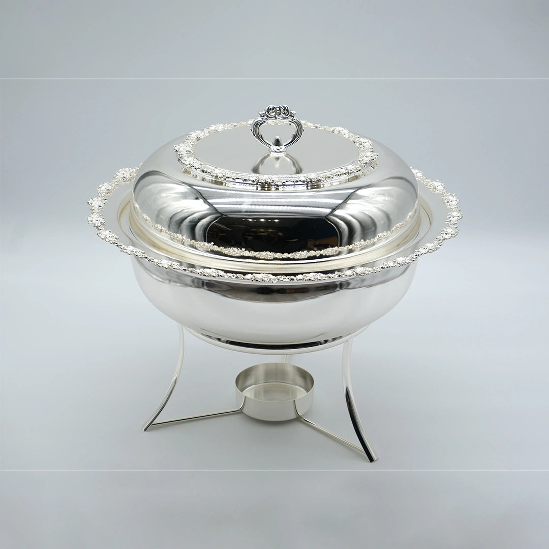 Silver Round Chafing Dish with Stand & Lid