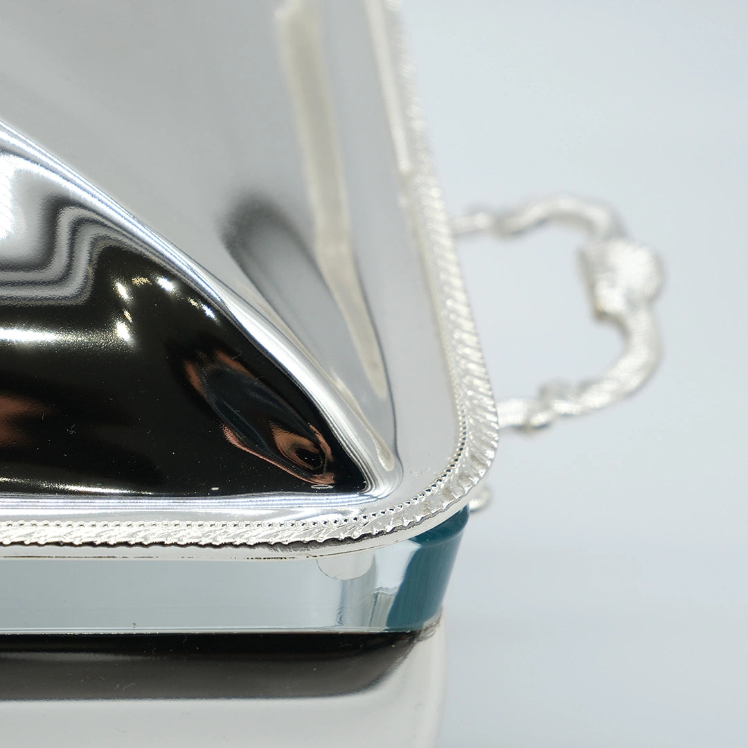 Silver Plated Rectangular Serving Dish with Lid & Stand
