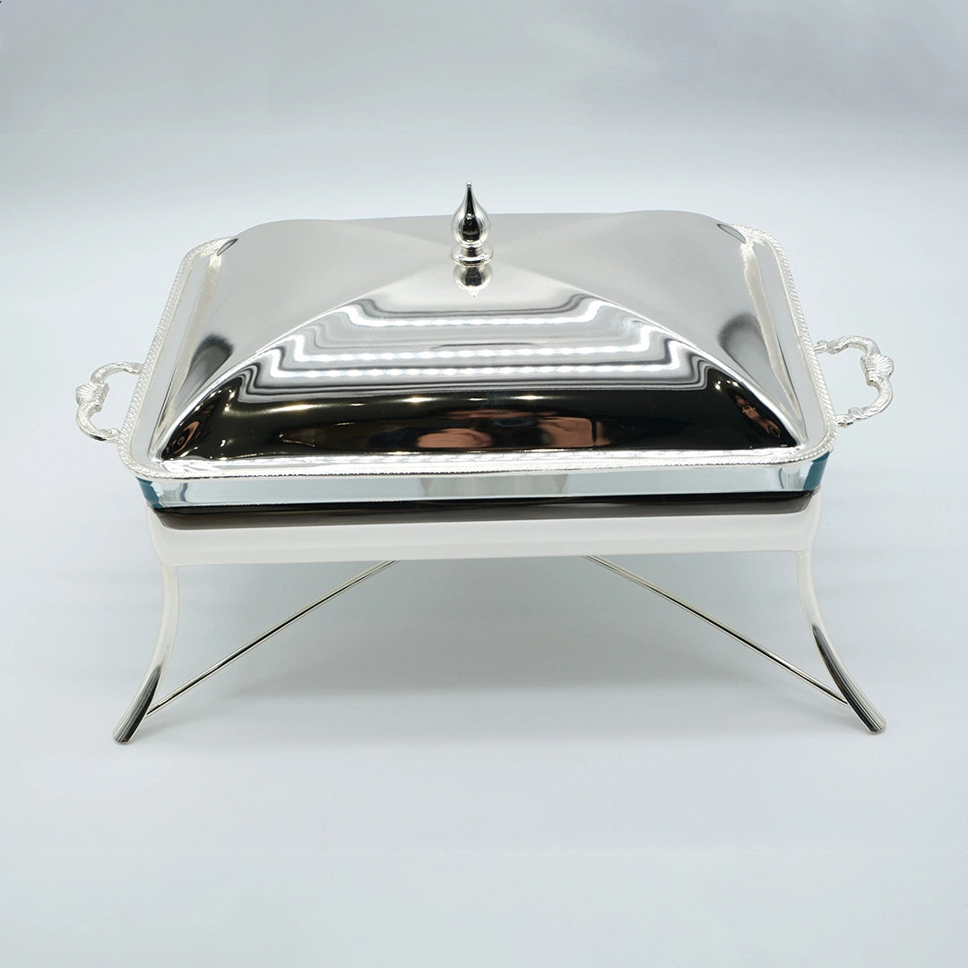 Silver Plated Rectangular Serving Dish with Lid & Stand