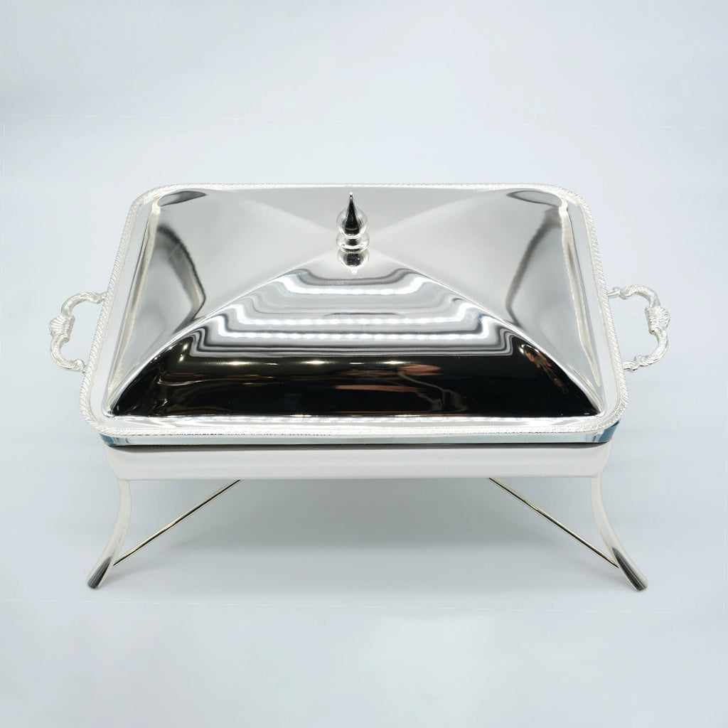 Silver Plated Rectangular Serving Dish with Lid & Stand