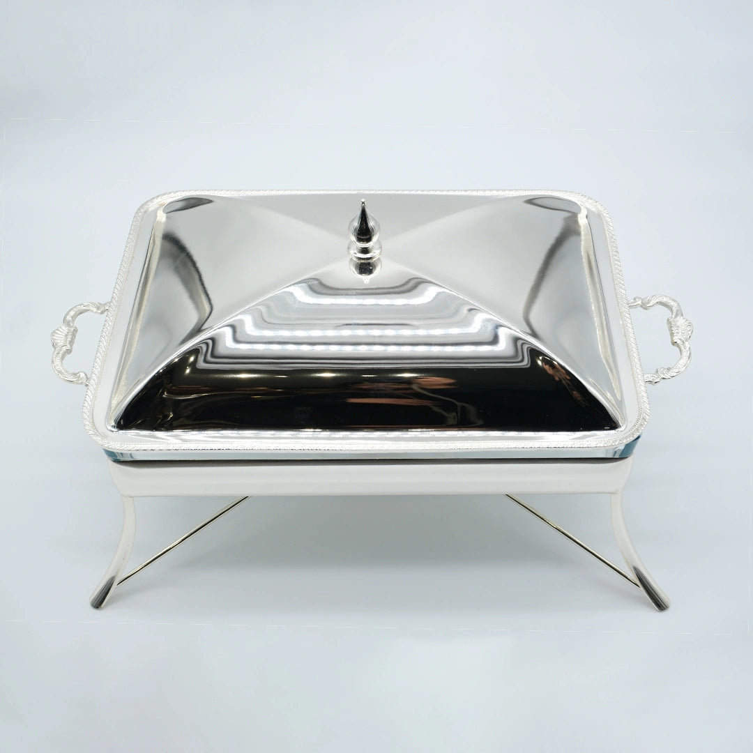 Silver Plated Rectangular Serving Dish with Lid & Stand