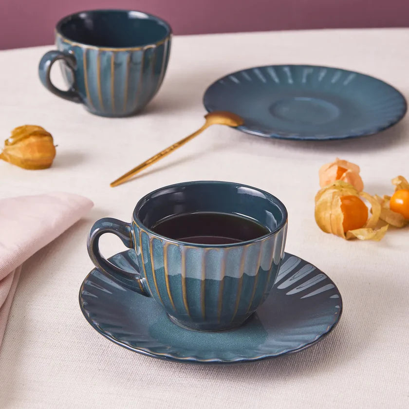 Austen 4-Piece Tea Cup and Saucer Set for 2 People, Green