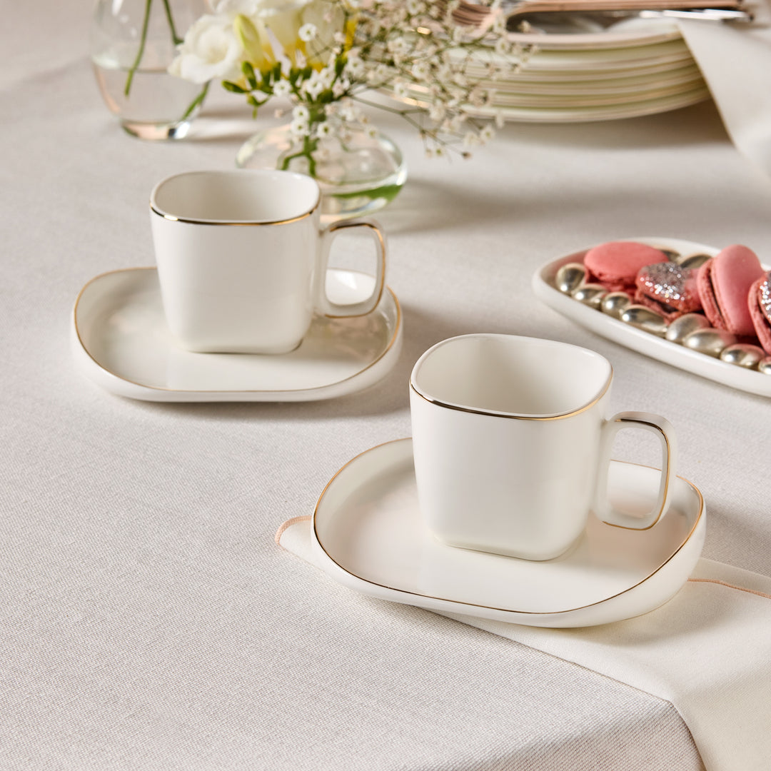 Streamline Plato 4-Piece Tea Cup and Saucer Set for 2 People, 220ml, White