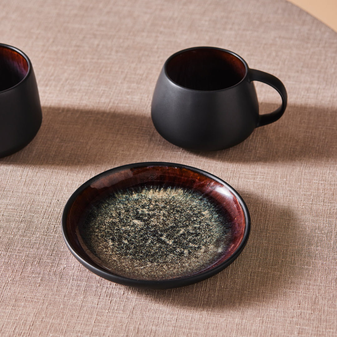 Earth Collection New Galactic 2-Piece Reactive Glaze Tea Set, 300ml, Black