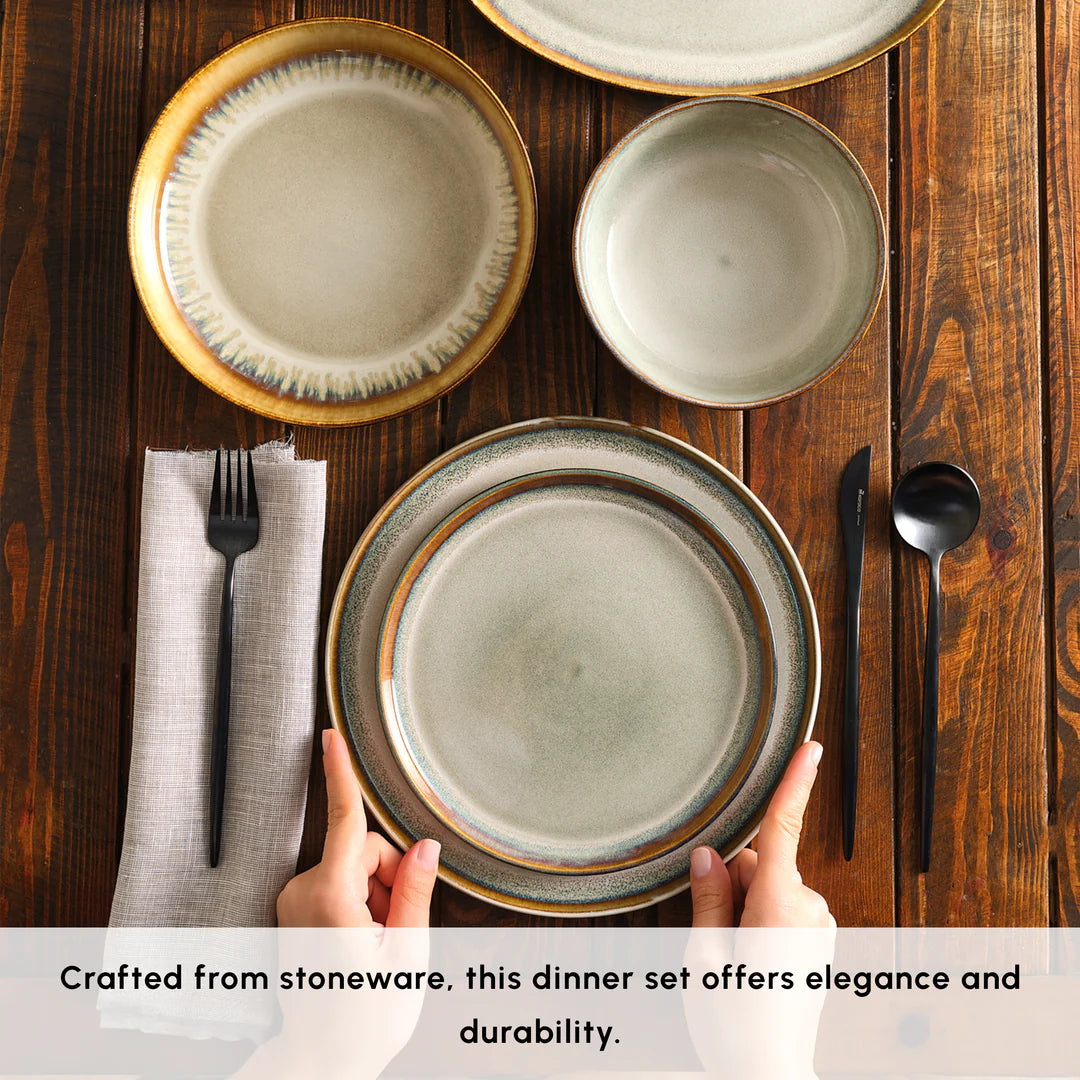 Earth Collection Earthy Reactive Glaze 52-Piece Stoneware Dinner Set for 12 People, Multi