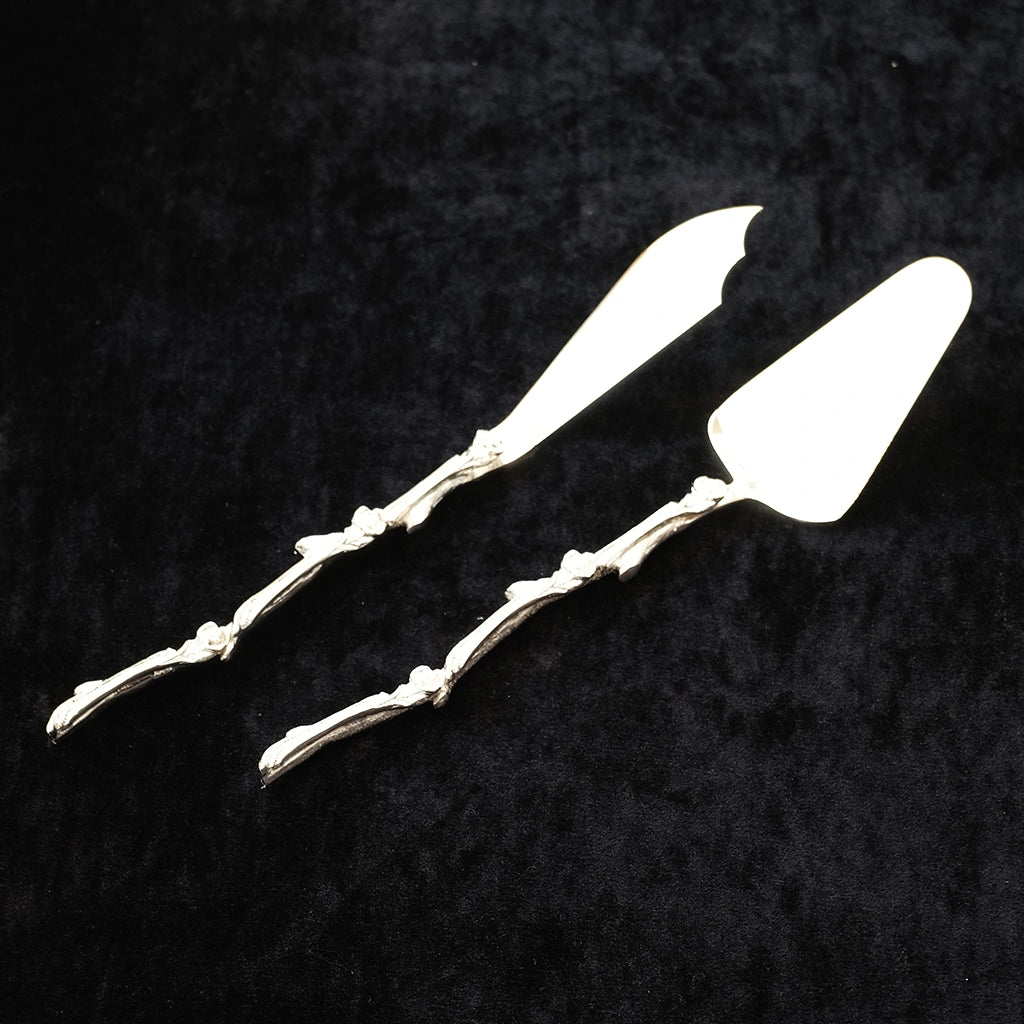 Silver Plated Floral Branch Cake Serving Set