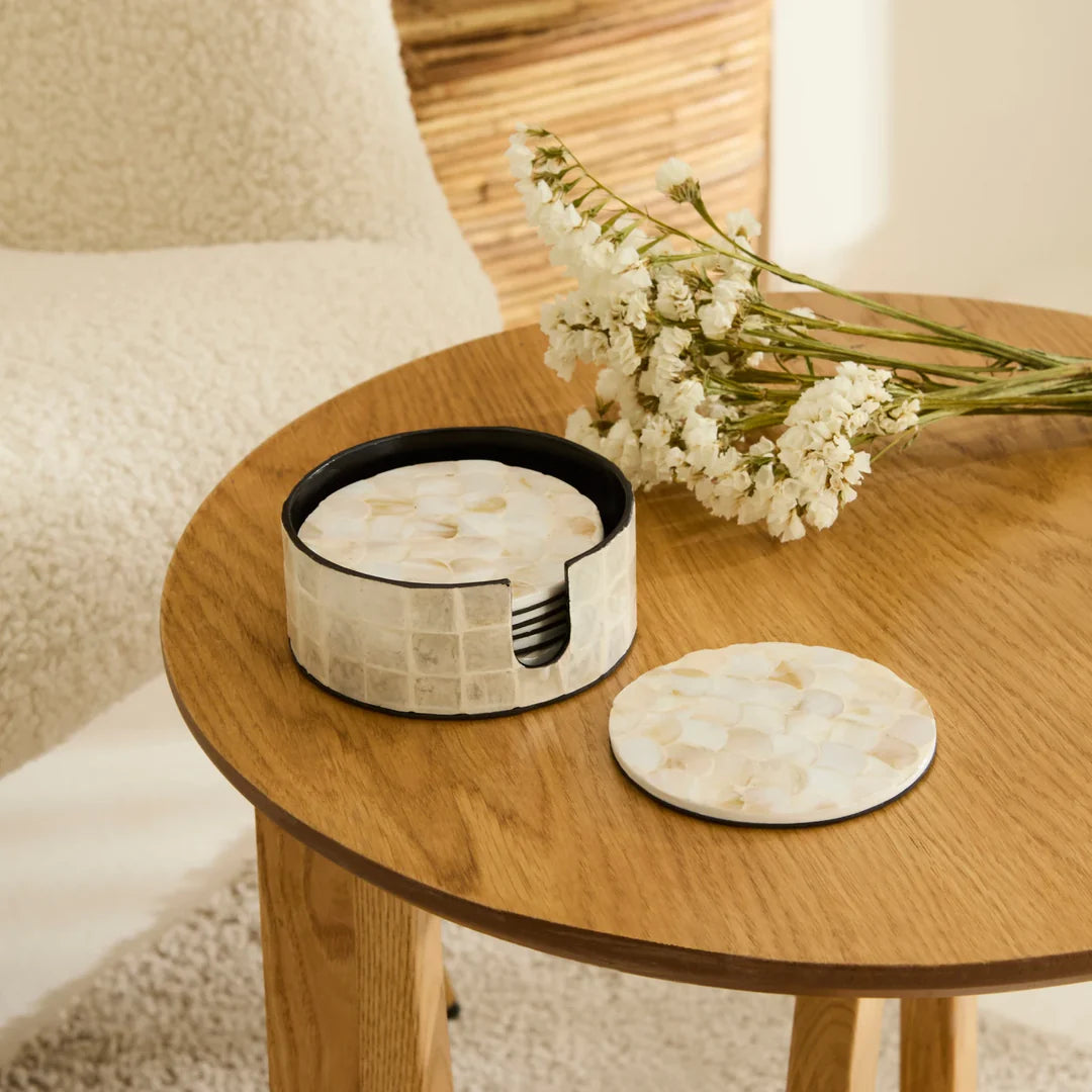 Home Carrie 6-Piece Coaster Set, White