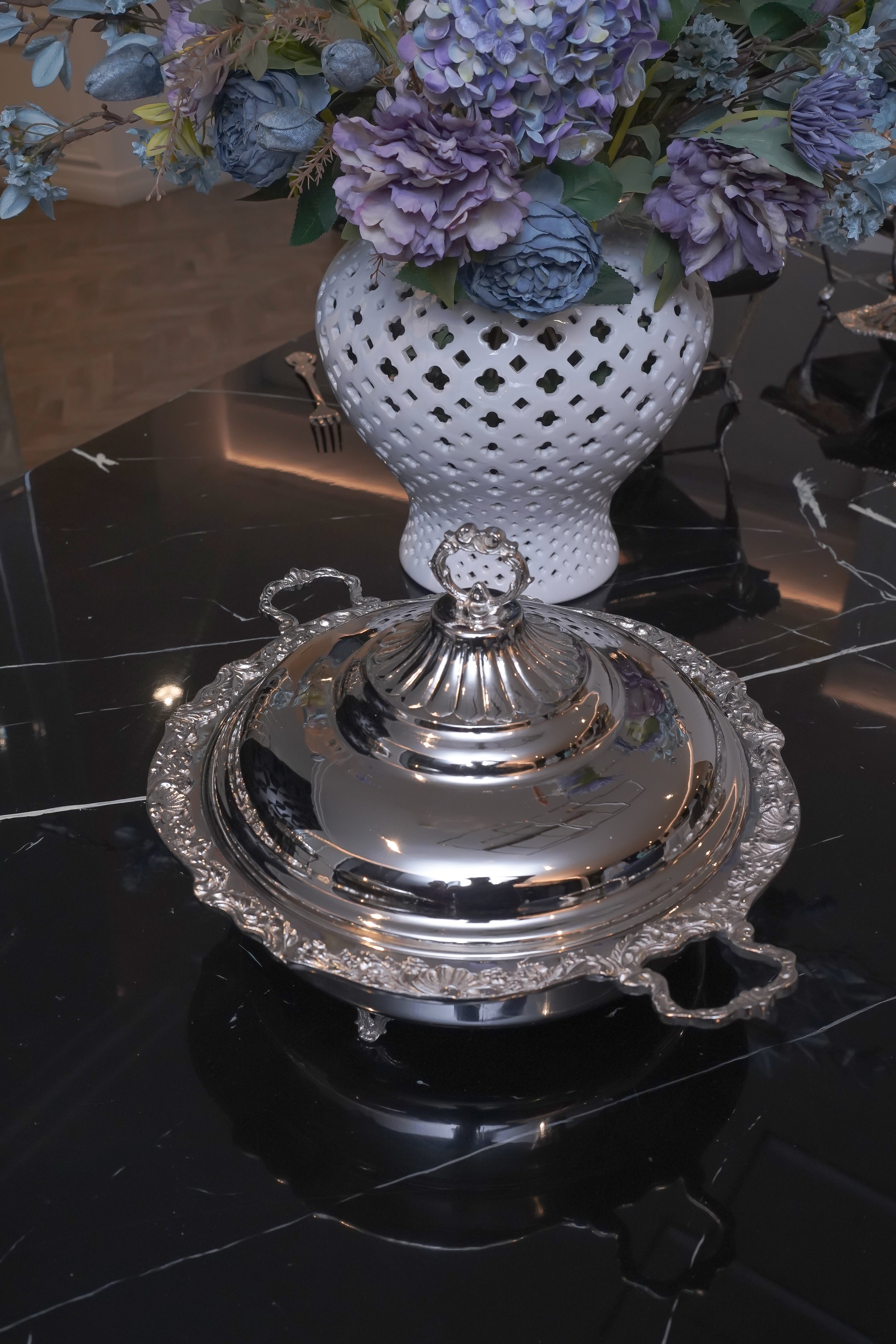 Elysian Round Silver Serving Dish