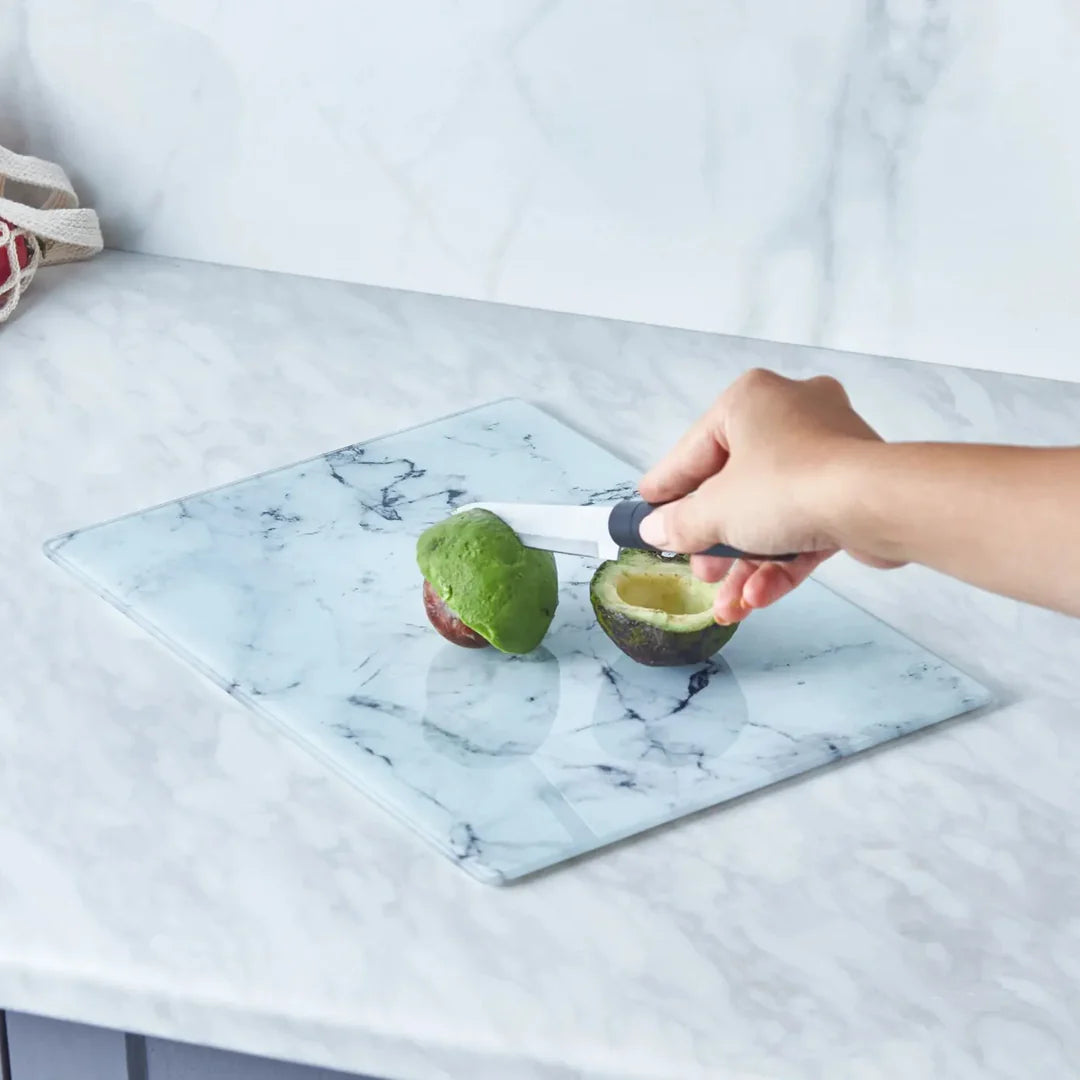 Deep Glass Chopping Board, 35cmx26cm, White