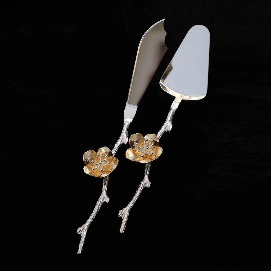 Silver Plated Blossom Cake & Knife Set
