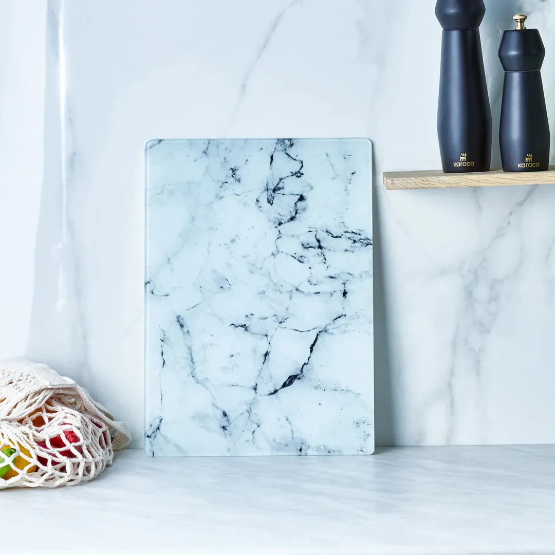 Deep Glass Chopping Board, 35cmx26cm, White