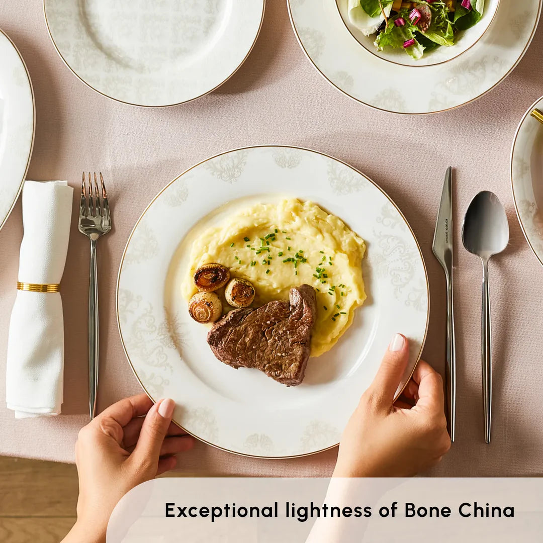 Elegance Bone China Siena 53-Piece Dinner Set for 12 People, Gold