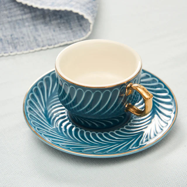 Olympian 12-Piece Porcelain Turkish Coffee Cup Set for 6 People, 90ml, Blue