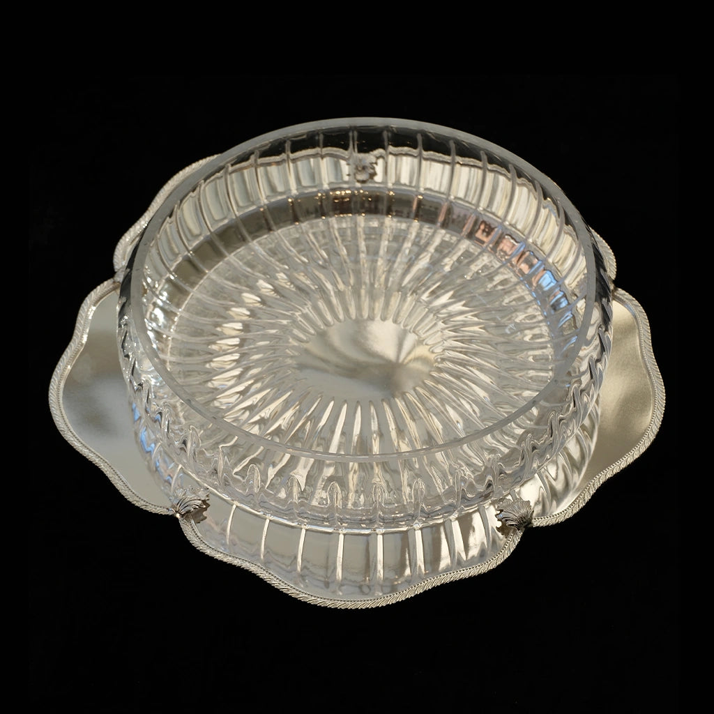 Silver Plated Round Scalloped Server with Glass Bowl