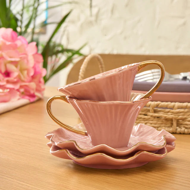 Bliss 12-Piece Porcelain Turkish Coffee Cup Set for 6 People, 90ml, Pink