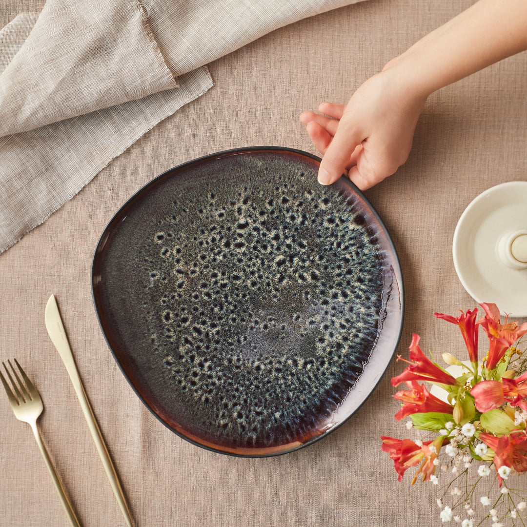 Earth Collection New Galactic Reactive Glaze Dinner Plate, 27cm, Black