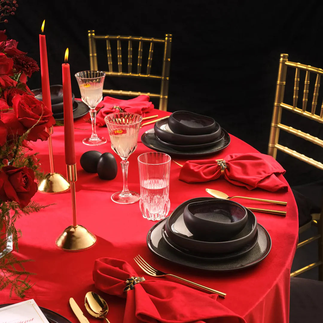 Red Carpet Earth Collection New Galactic Reactive Glaze 59-Piece Dinner Set for 12 People, Black