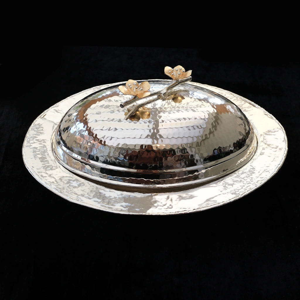 Imperial Hammered Silver Plated Oval Server with Floral Lid