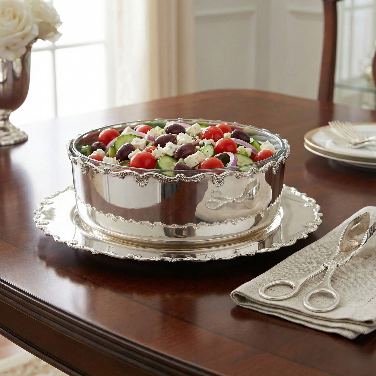 Classic Silver Plated Scalloped Bowl with Glass Interior
