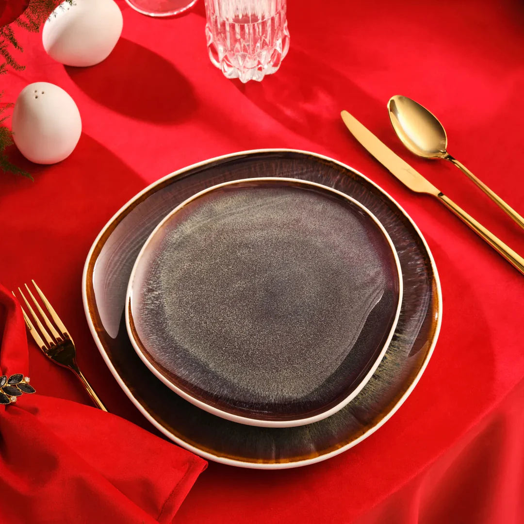 Red Carpet Earth Collection New Galactic Reactive Glaze 59-Piece Dinner Set for 12 People, White