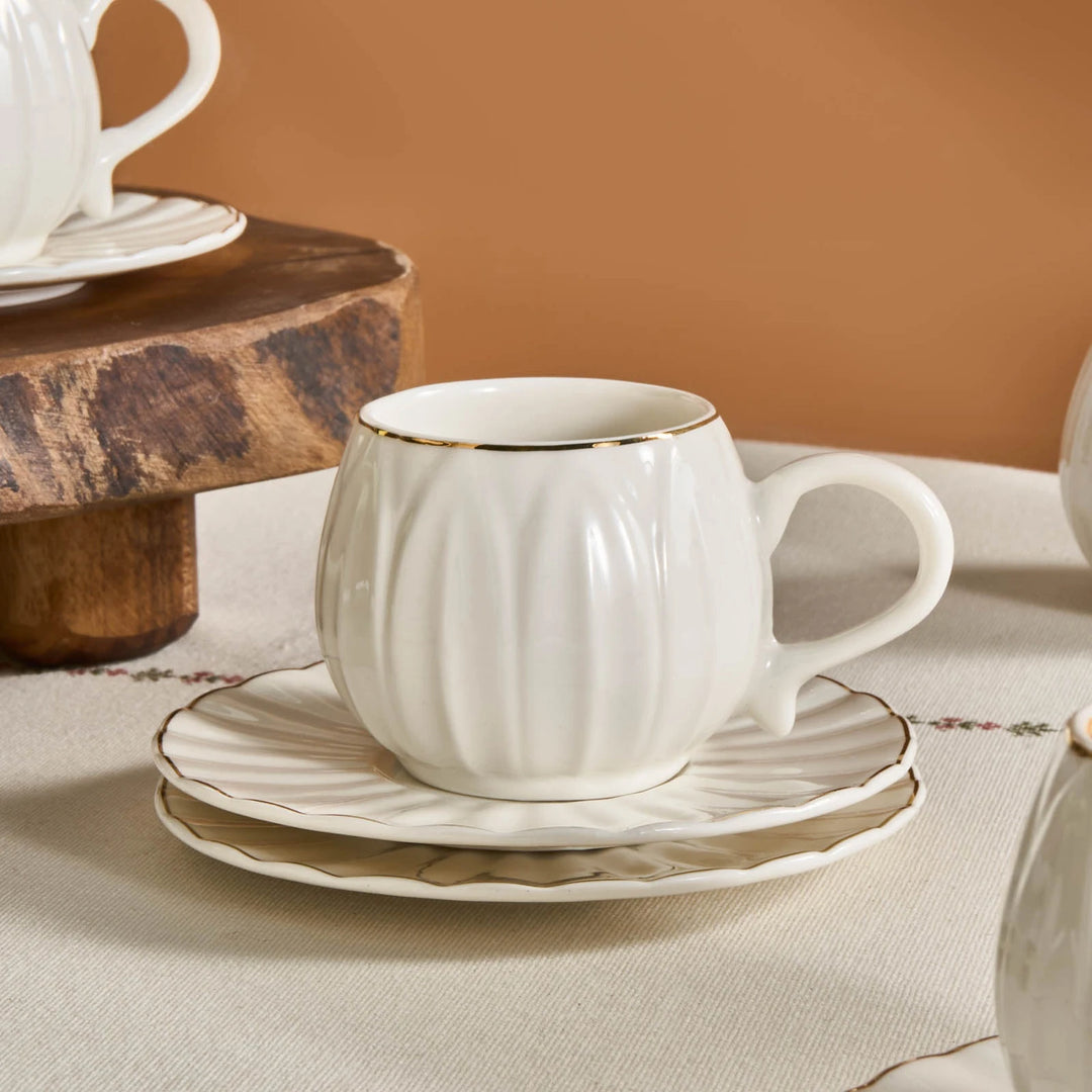 Eylul 12-Piece Bone China Espresso Turkish Coffee Cup Set for 6 People, 85ml, White