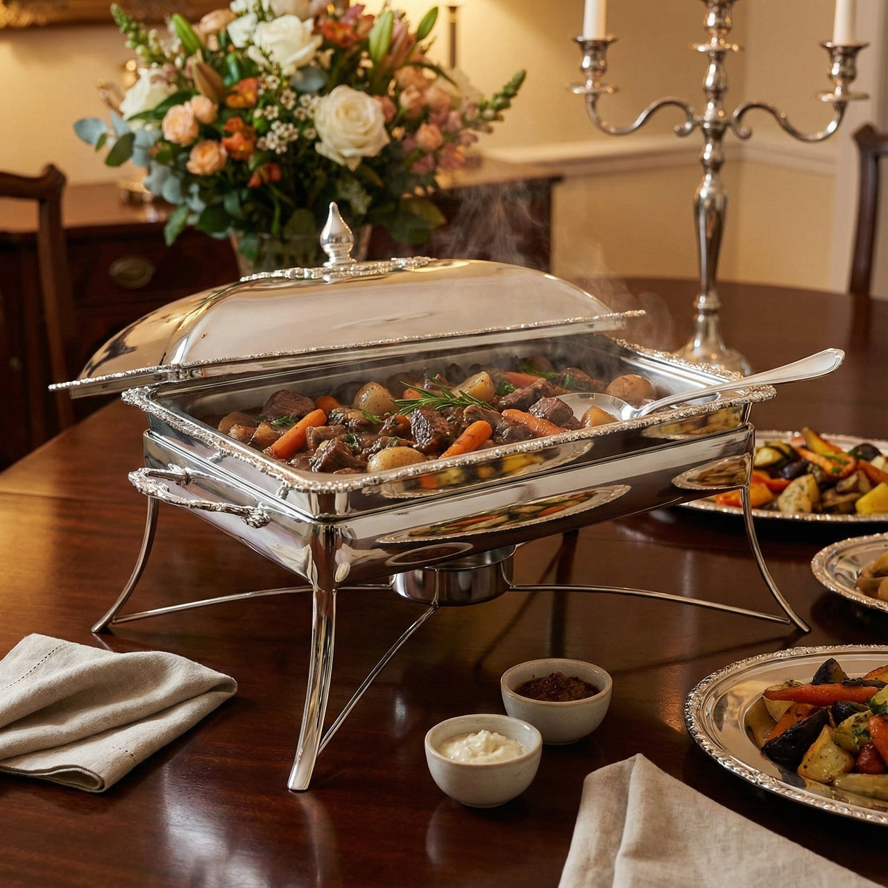 Royal Silver Plated Rectangular Chafing Dish with Decorative Trim