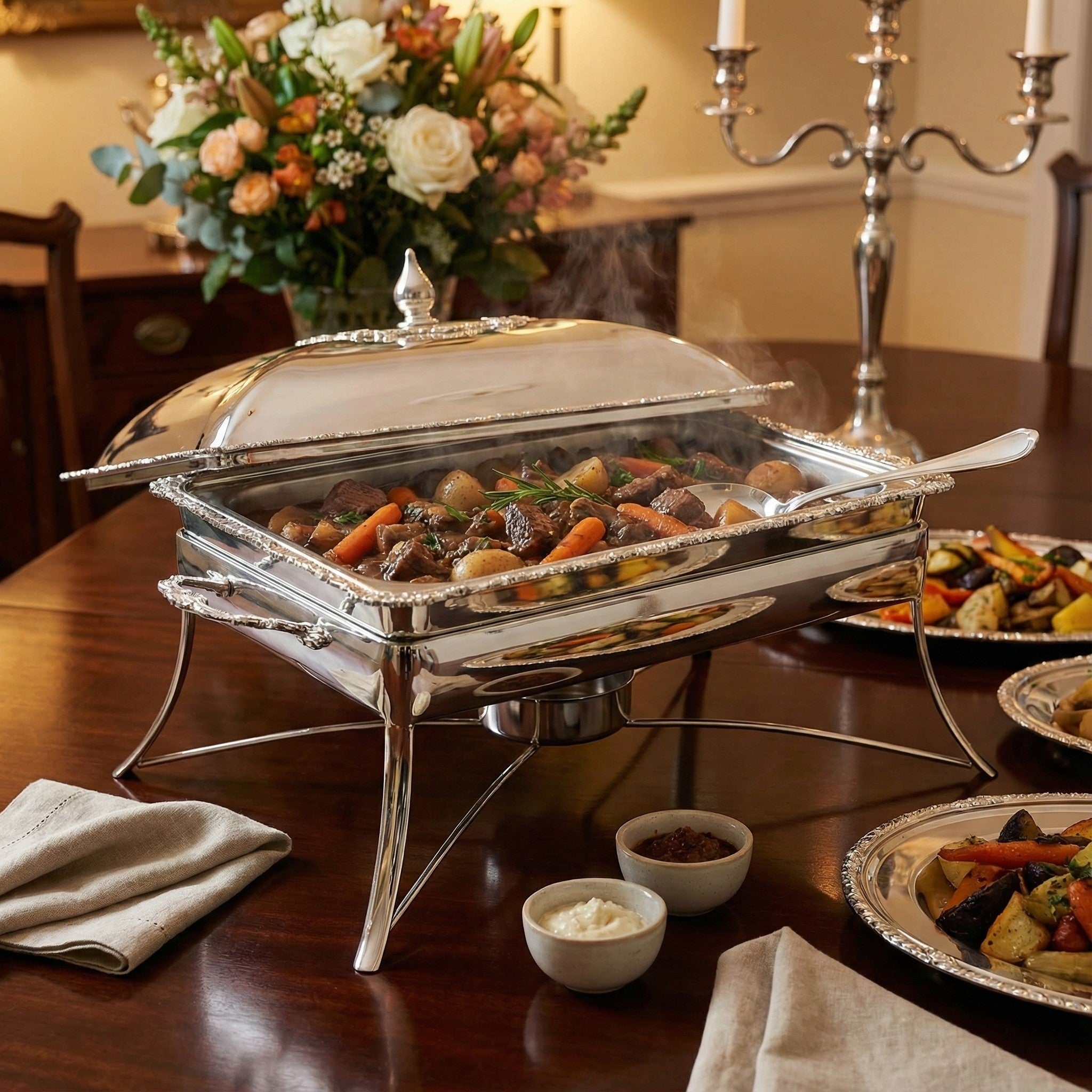 Royal Silver Plated Rectangular Chafing Dish with Decorative Trim