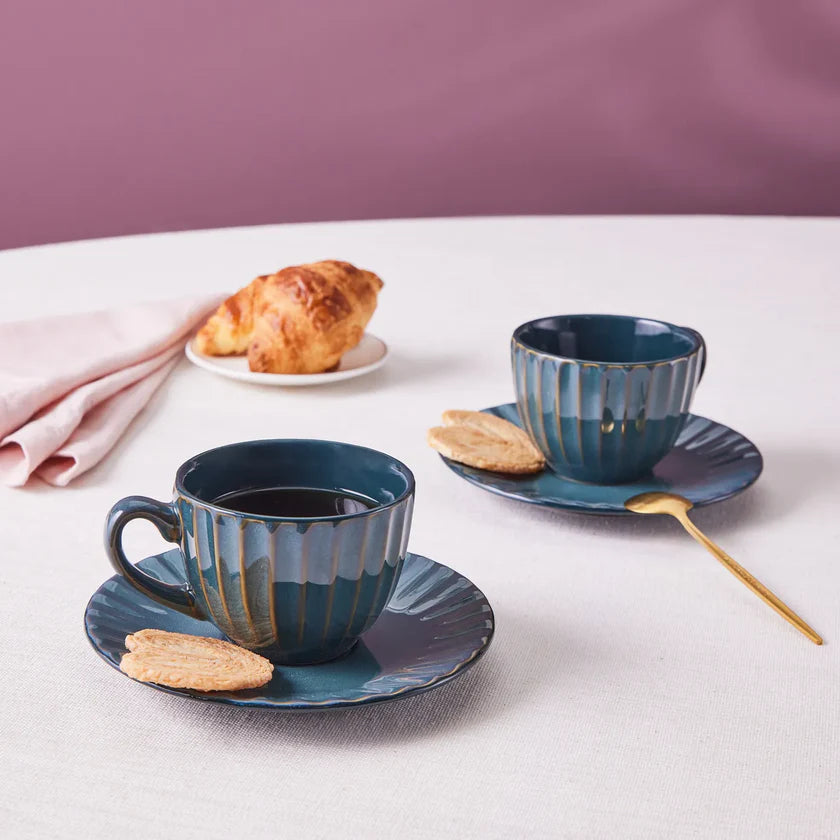 Austen 4-Piece Tea Cup and Saucer Set for 2 People, Green