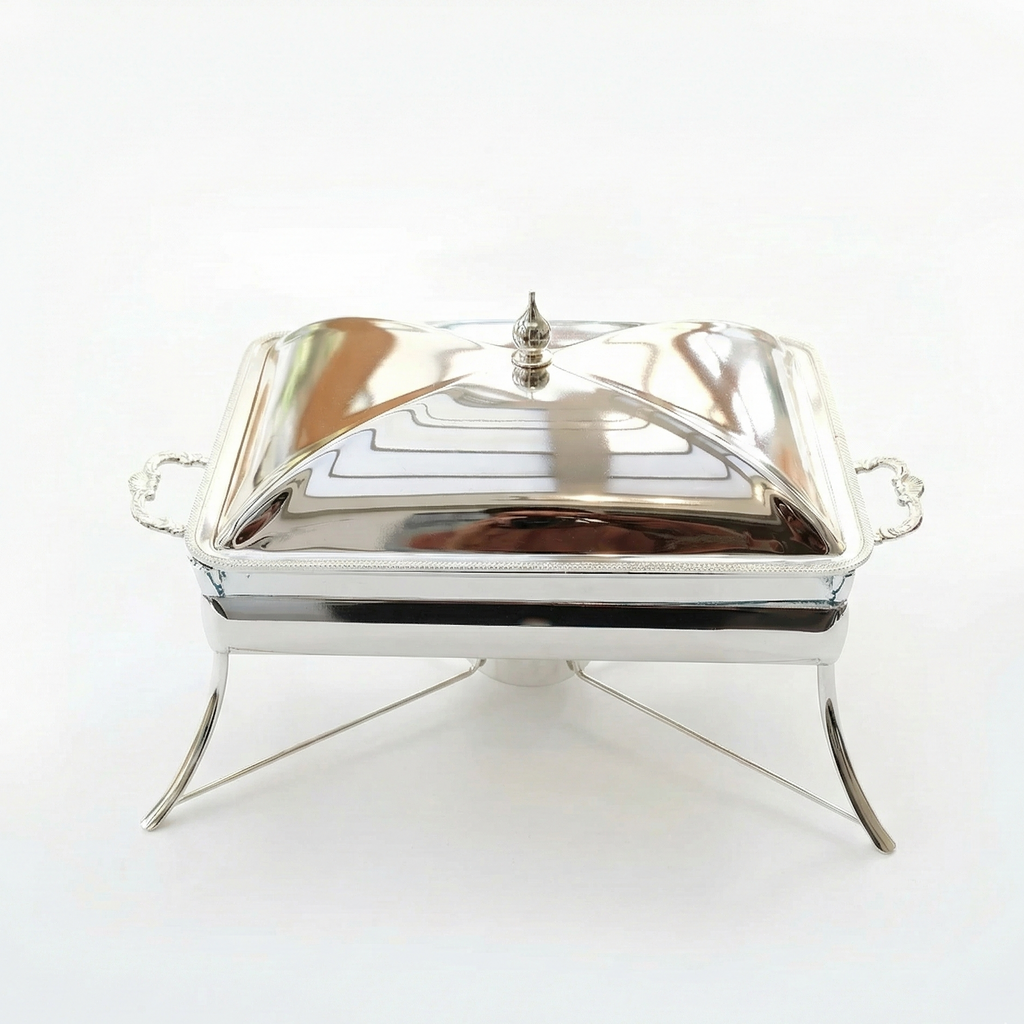 Silver Plated Rectangular Serving Dish with Lid & Stand
